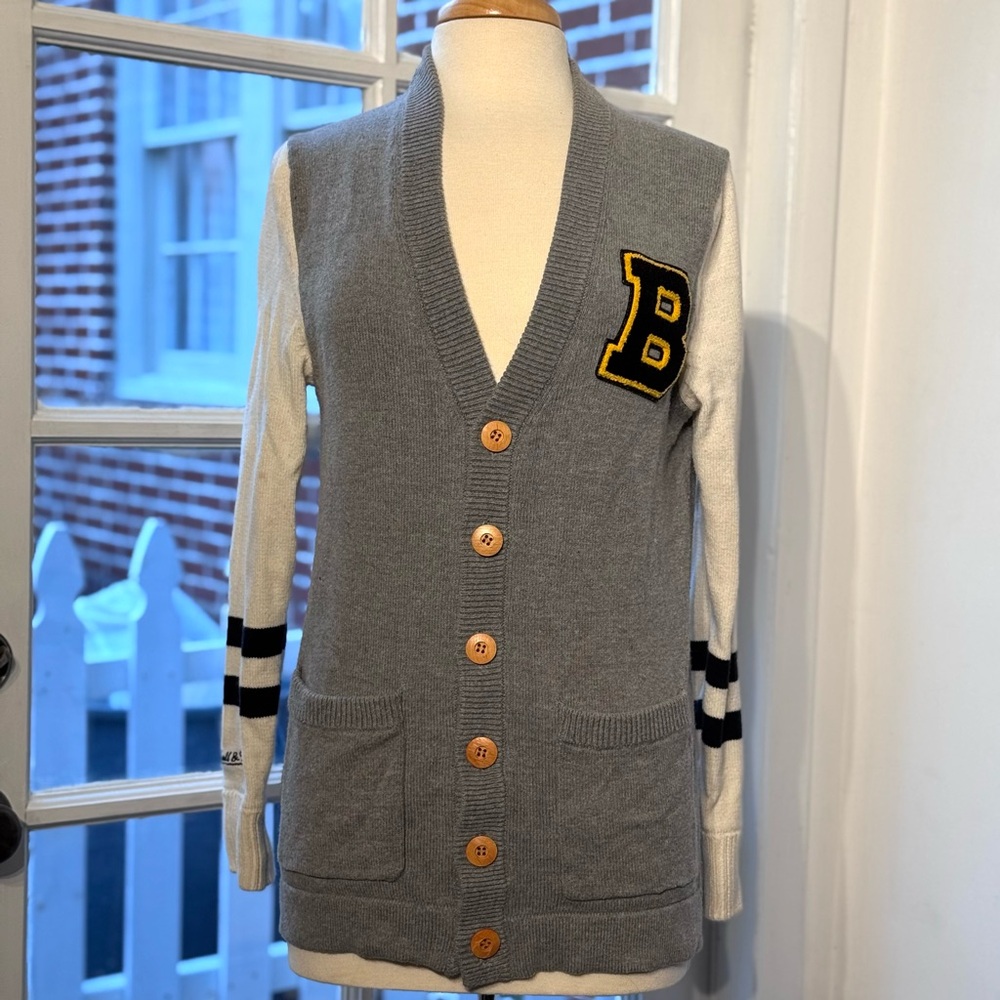RARE NHL “B” Mitchell & Ness Varsity Button Up Deep V Cardigan Sweater. 
X Small